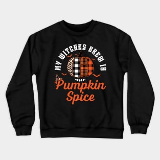 My Witches Brew Is Pumpkin Spice Halloween Plaid Leopard Crewneck Sweatshirt